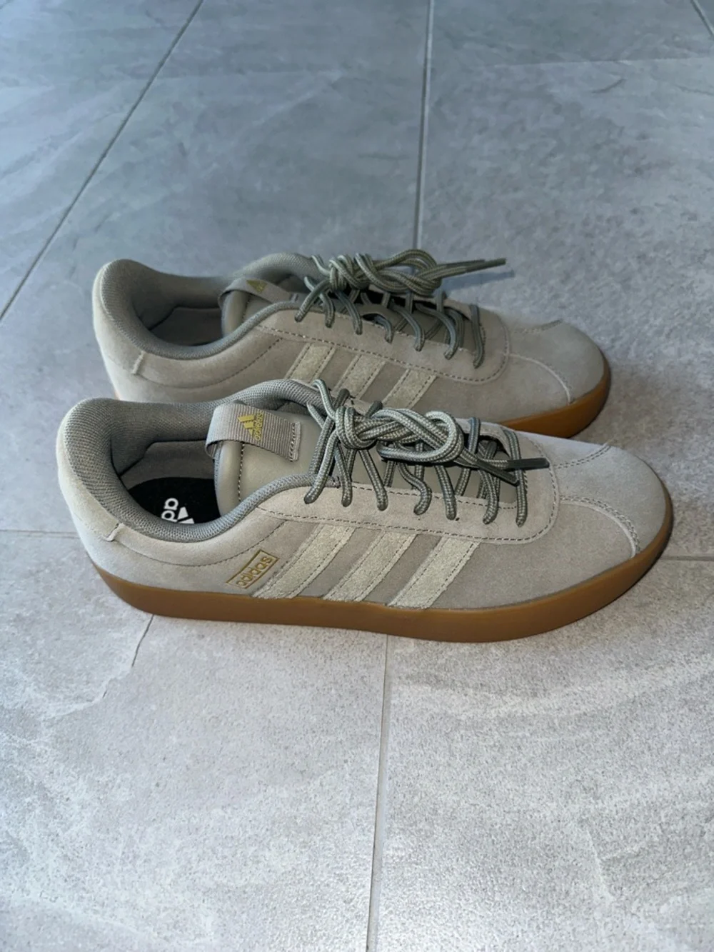 adidas Men’s Suede Sneakers in Light Olive with Gum Sole
